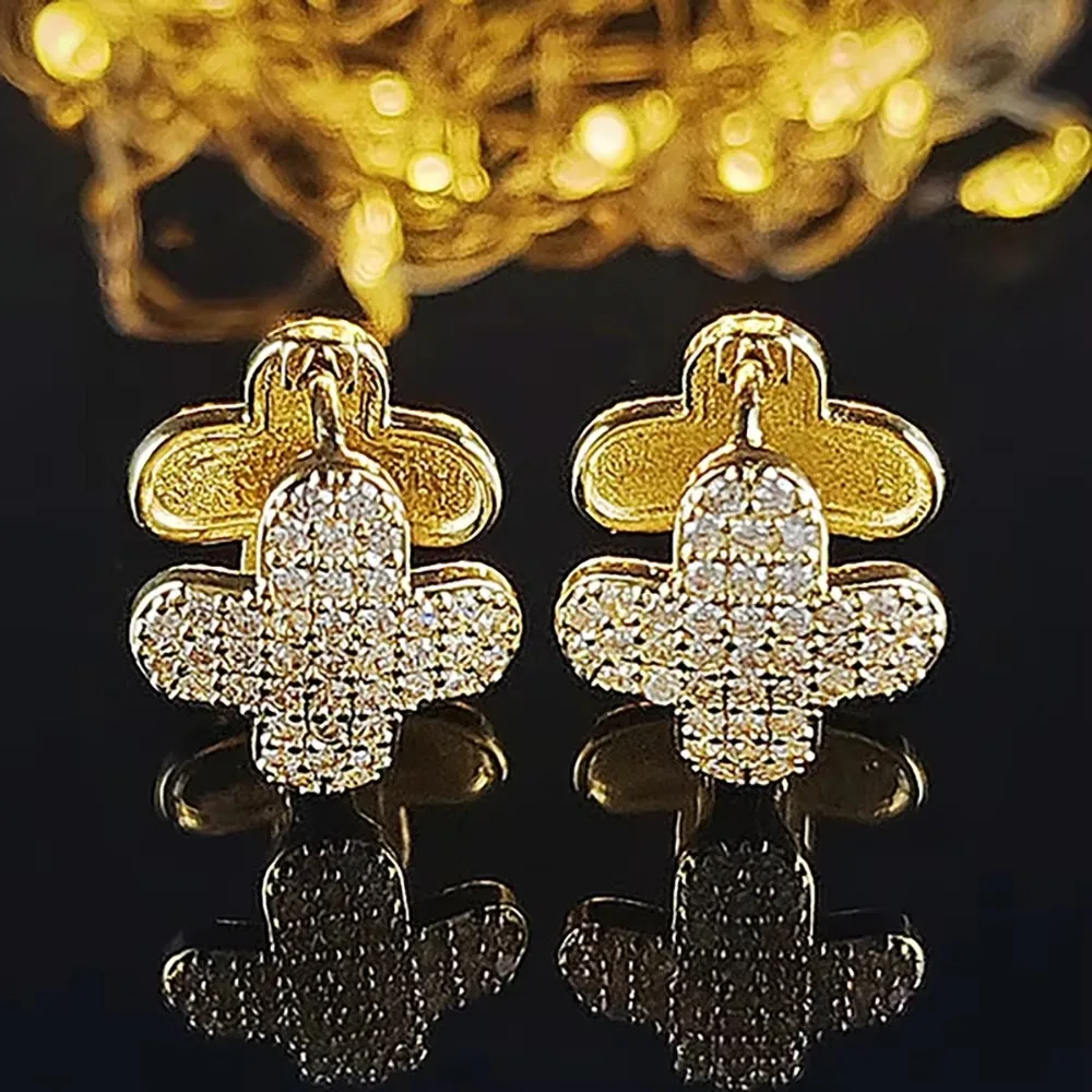 Fashion Trend Net Lucky Grass Copper Zircon  Earrings Manufacturers Spot Wholesale Cross-border Exclusive E8305