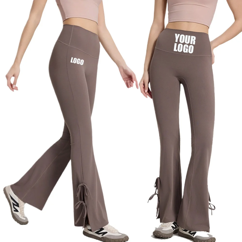 Personalized LOGO Customized Women's High Waist Hip Lift Bow Flared Pants Slim Yoga Pants Hip Lift Running Sports Fitness Pants