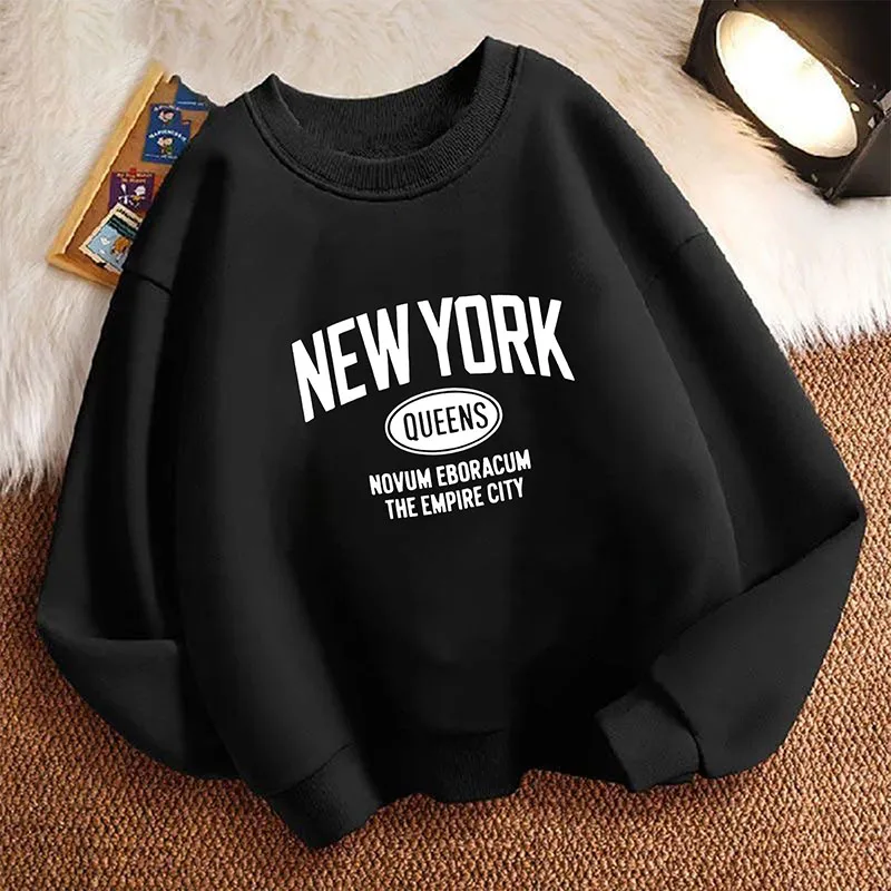 Pullover mit Rundhalsausschnitt York Mode Buchstaben-Design Hoodie Kinder Sweatshirt Kapuzenpullover Jungen Mädchen Herbst Winter Lässige Hoodies