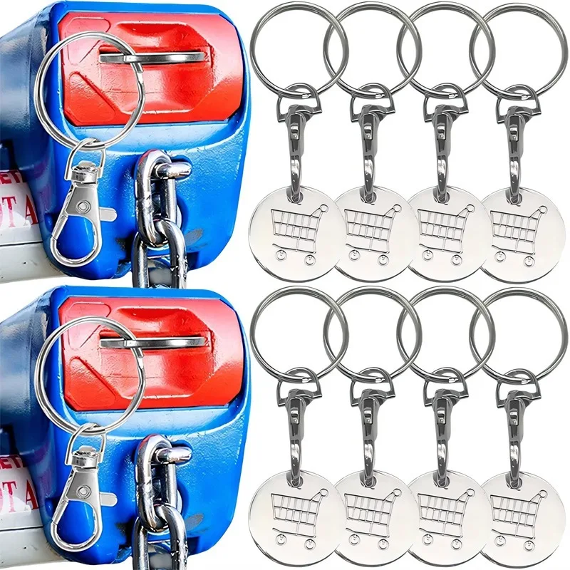 10/1Pcs Trolley Tokens Keychain Universal Small Metal Stainless Steel Portable Shopping Cart Tokens Key Ring Ornament Decoration