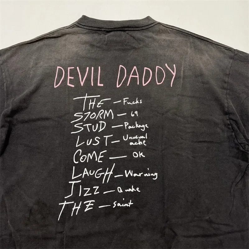 المتضخم سانت مايكل الملاك طباعة تي شيرت الرجال النساء 1:1 أفضل نوعية الأسود غسلها خمر قصيرة الأكمام