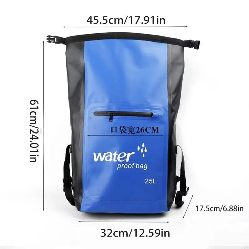 Hiking and Stream Trekking Backpack with 2-Shoulder Carry, Wide Webbing, Secure Roll Top, and PVC Rain Barrier for 24BD