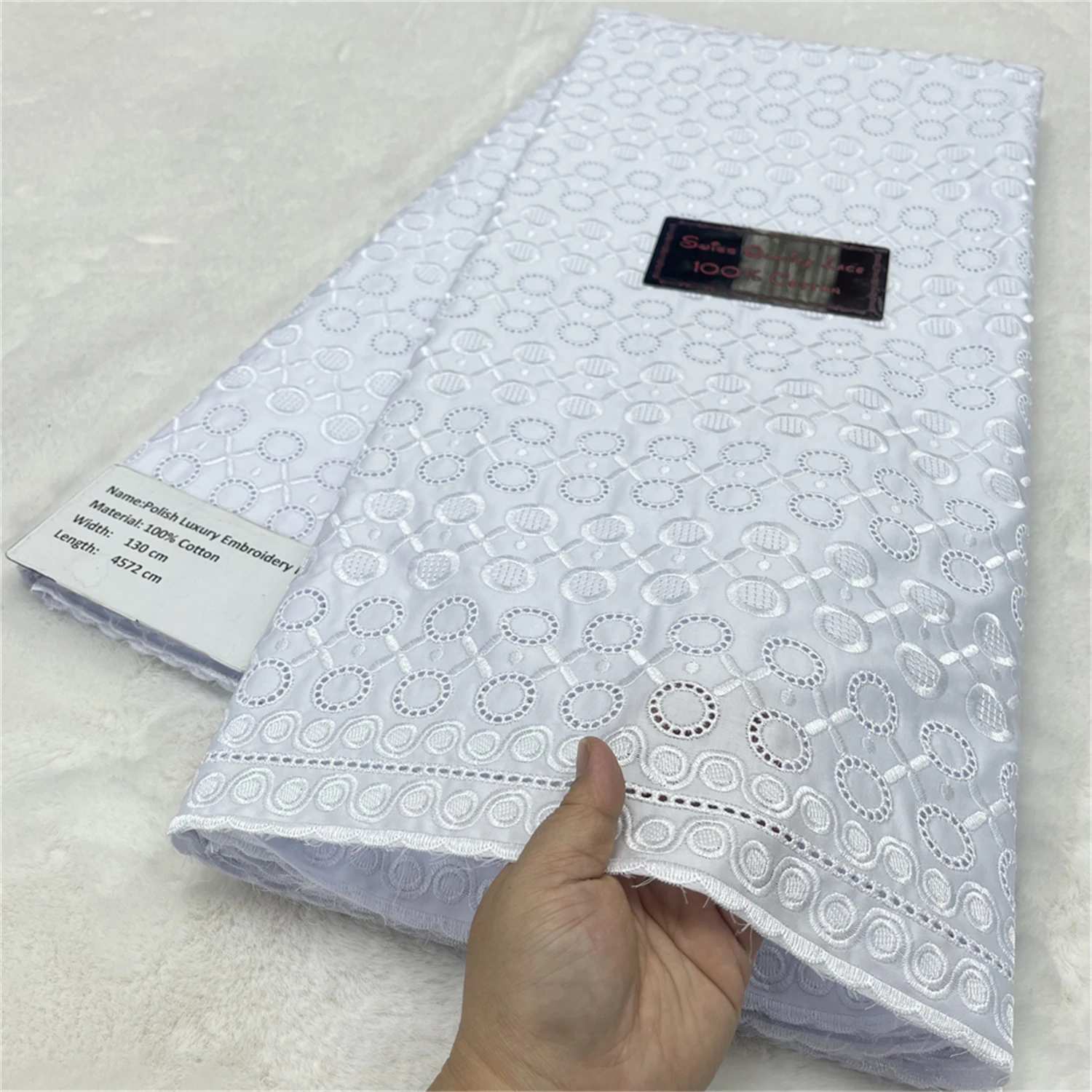 

Белая ажурная ткань в поло-незамутряном стиле, 100% хлопок, африканский шелковый кружевной материал, высококачественный швейцарский вуаль для шитья женской и мужской одежды для вечеринок