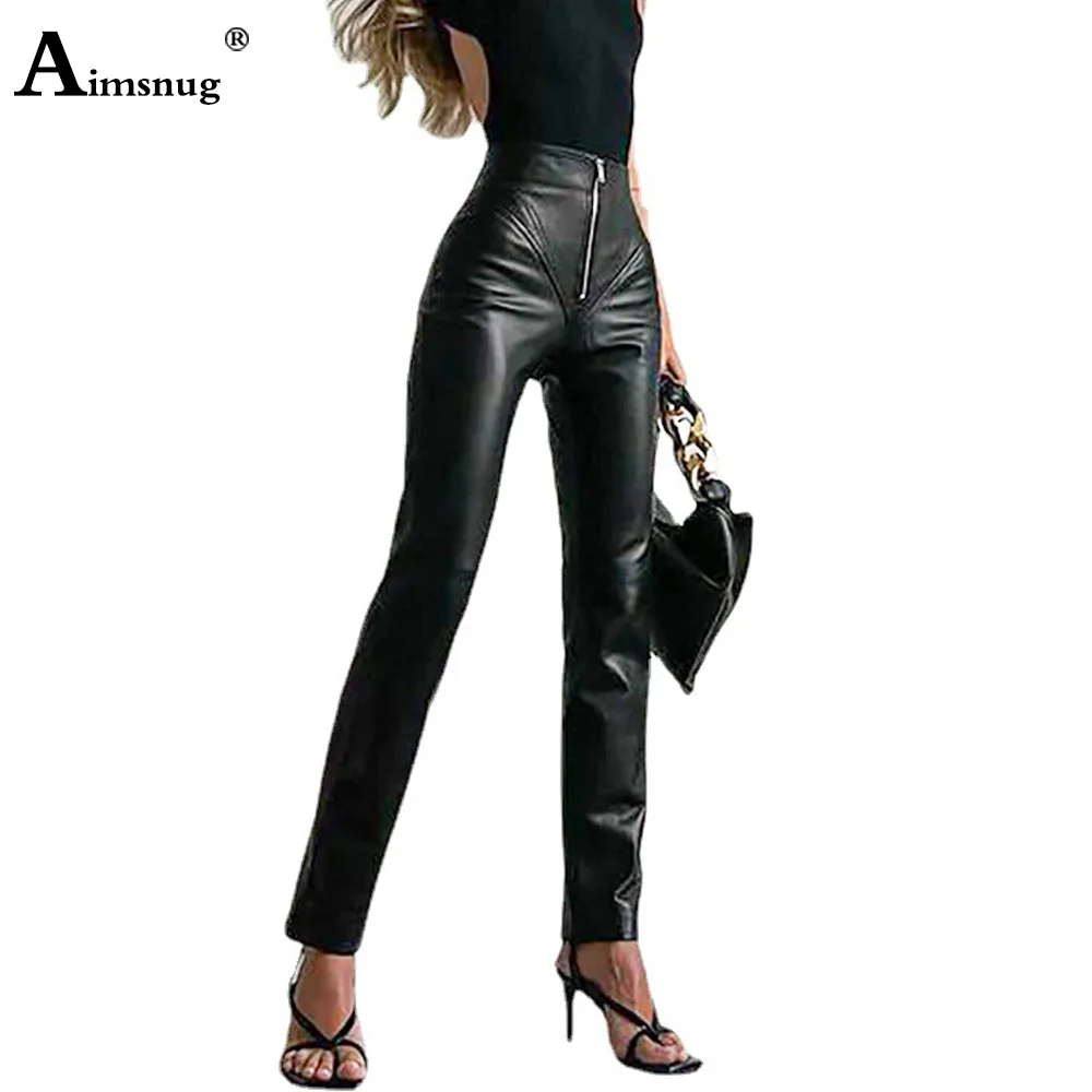 Women High Cut Fashion PU Leather Pants 2025 American And European Sexy Zipper Fly Legging Ladies Slim Faux Leather Outfits New