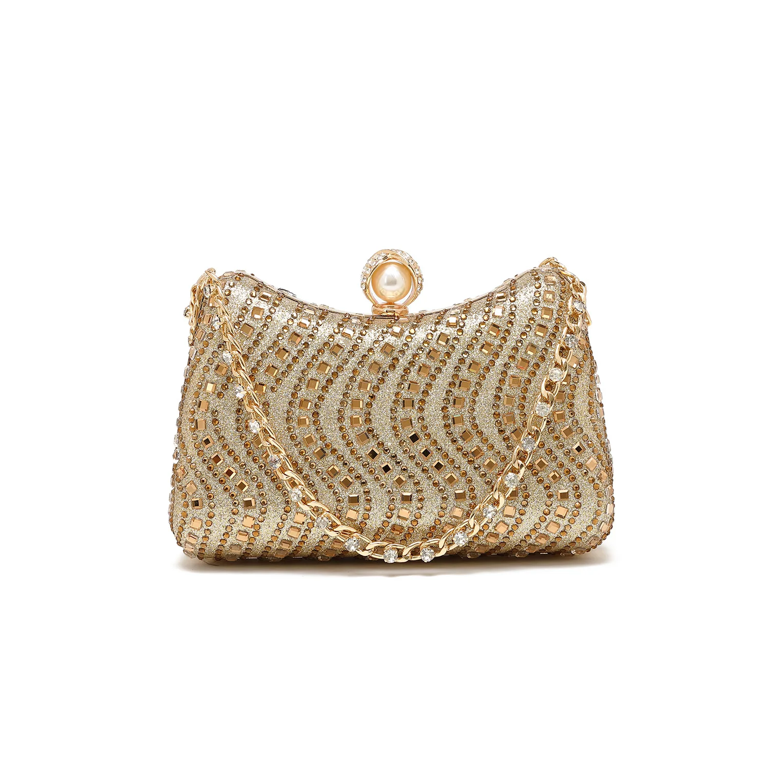 Bolso de mano de noche con diamantes de imitación de Color liso para mujer, cierre de perlas de lujo, elegancia Noble, único para banquetes, cena y fiesta
