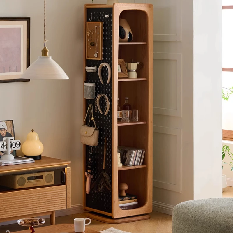 Rotating mirror cabinet,cherry wood Japanese-style living room furniture storage hole board floor to the whole body