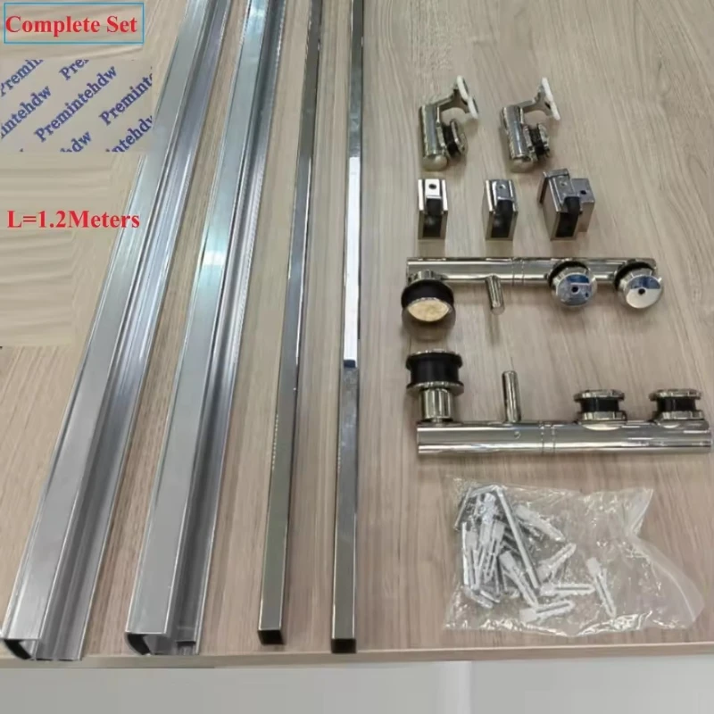 SUS304 Inward Open Sliding Glass Shower Door Rolling Wheel Kit With Track For Corner Space-saving Shower Cubicle Enclosure