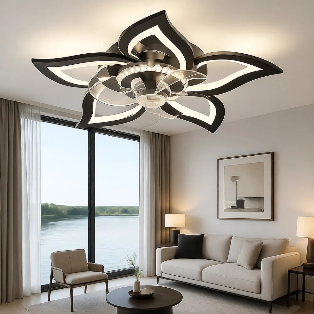 

Черный низкопрофильный потолочный вентилятор с регулируемой LED-подсветкой и пультом дистанционного управления, 27 дюймов, для спальни и кухни