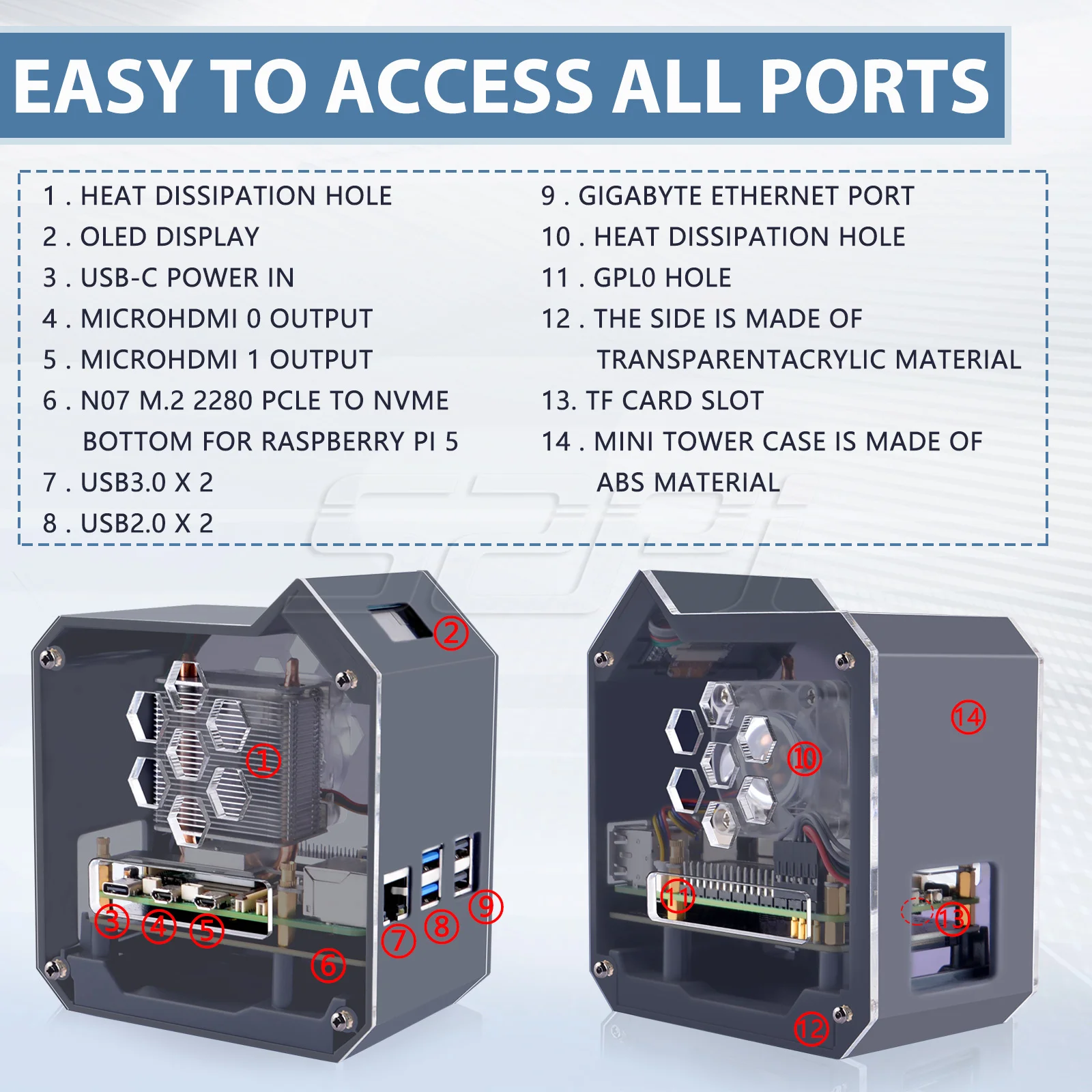 Imagem -02 - Kit Nas Nvme para Raspberry pi 52pi Minitower N07 Ice Tower Suporta Ssd M.2 Nvme 2230 2242 2260 2280