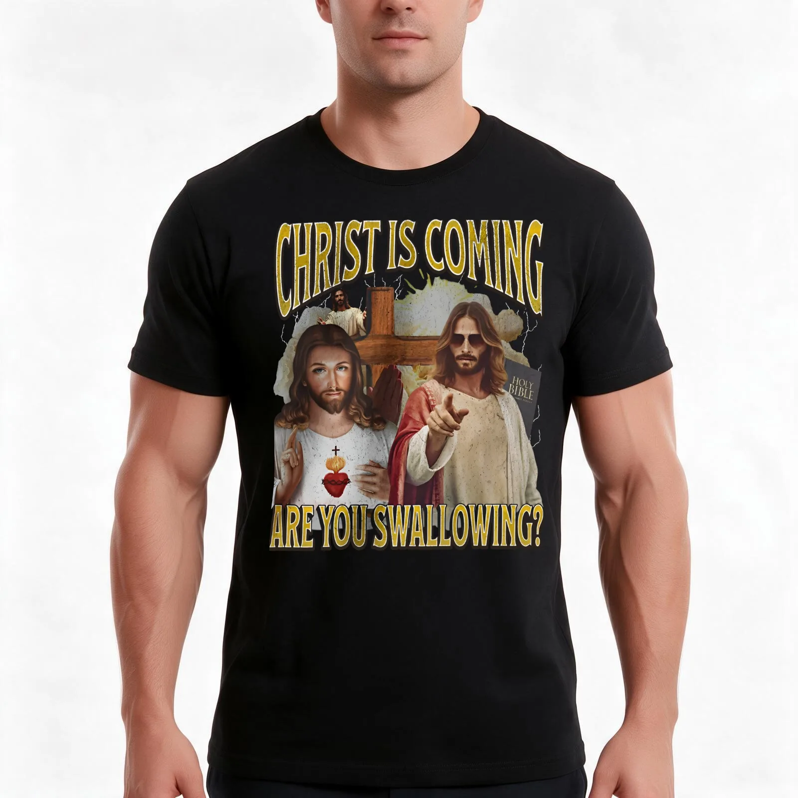 Christ Is Coming Are You Swallowing Funny Offensive Jesus T-Shirt, Summer Casual Cotton Tee, Oversized Streetwear Tops