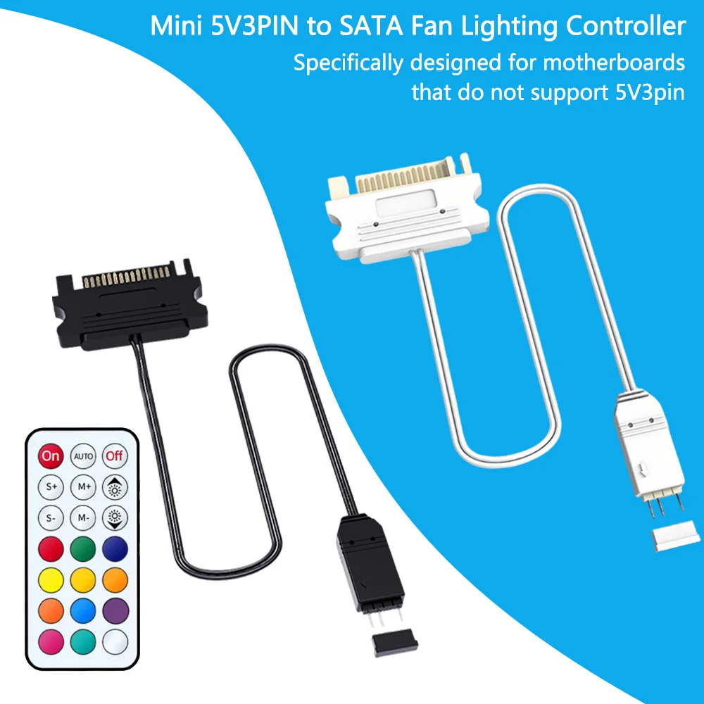 5V 3Pin SATA ARGB Controller with Remote, RGB Fan Light Adapter for PC Case, Addressable LED Control