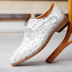 2024 Handmade Mens Luxury Wedding Party White Dress Sqaure Toe Lace Up Business Man Work Cowhide Genuine Leather Formal Shoes