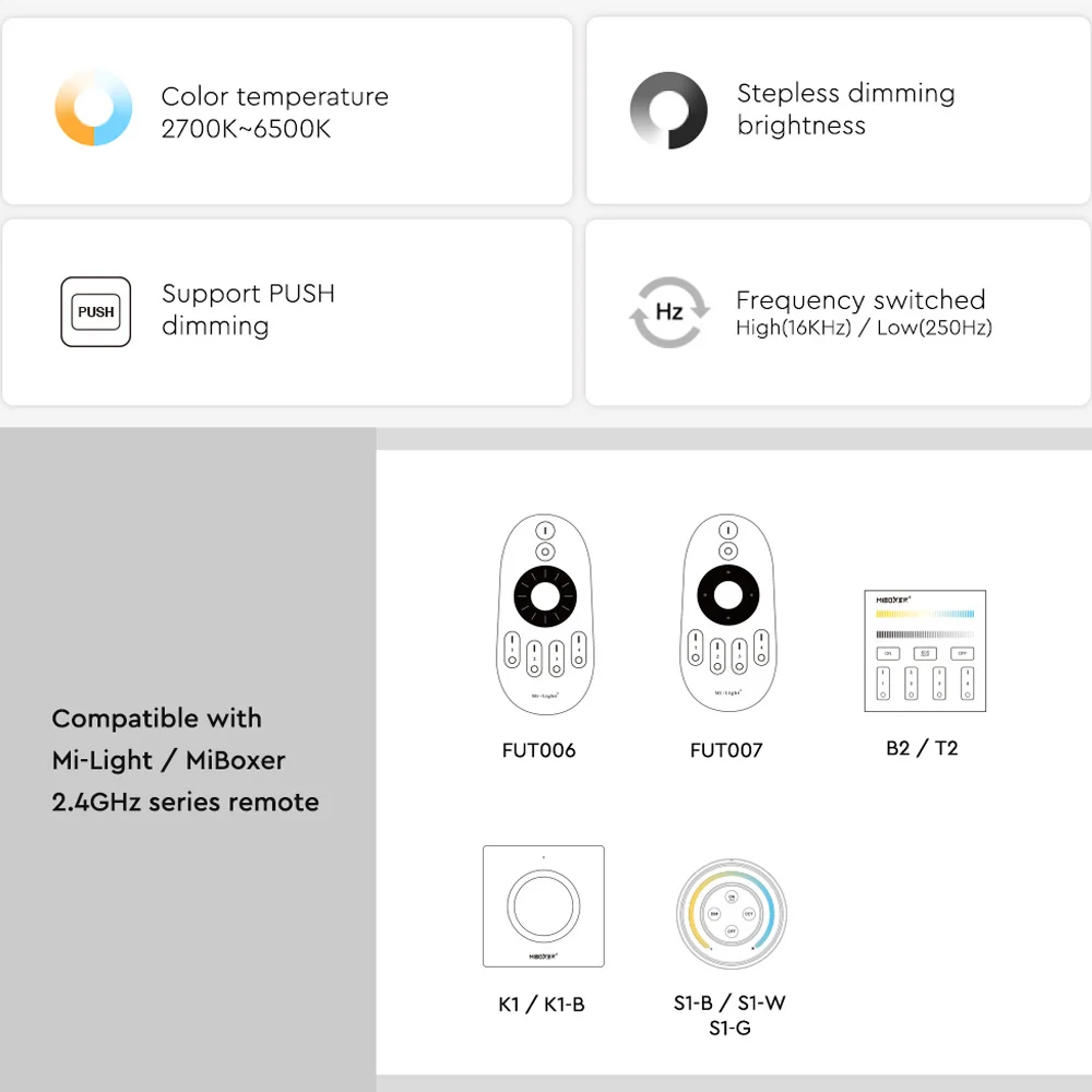 MiLight MiBoxer 2.4G FUT035S+ CCT FUT037S+ RGB RGBW rgbcct led dimmer remote Controller wifi WL5 FUT089 for COB 5050 led strip