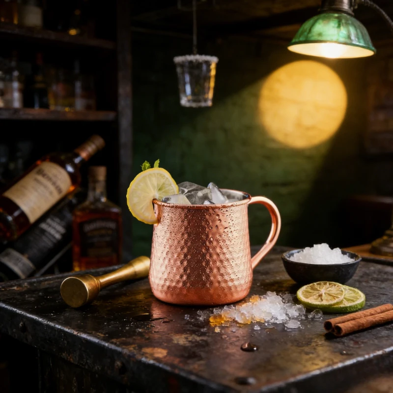 JUSTINLAU 500ml Moscow Mule Mugs 304 Stainless Steel Rose Gold Hammered Copper Plated Cocktail Tumbler for Whiskey Spirits Bar view 5