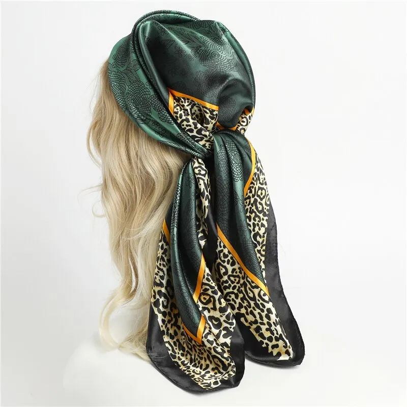 90CM Kerchief Silk Satin Four Seasons Square Beach Stoles Luxury Print Sunscreen Shawls Wraps Hijab Popular Bandana Accessores