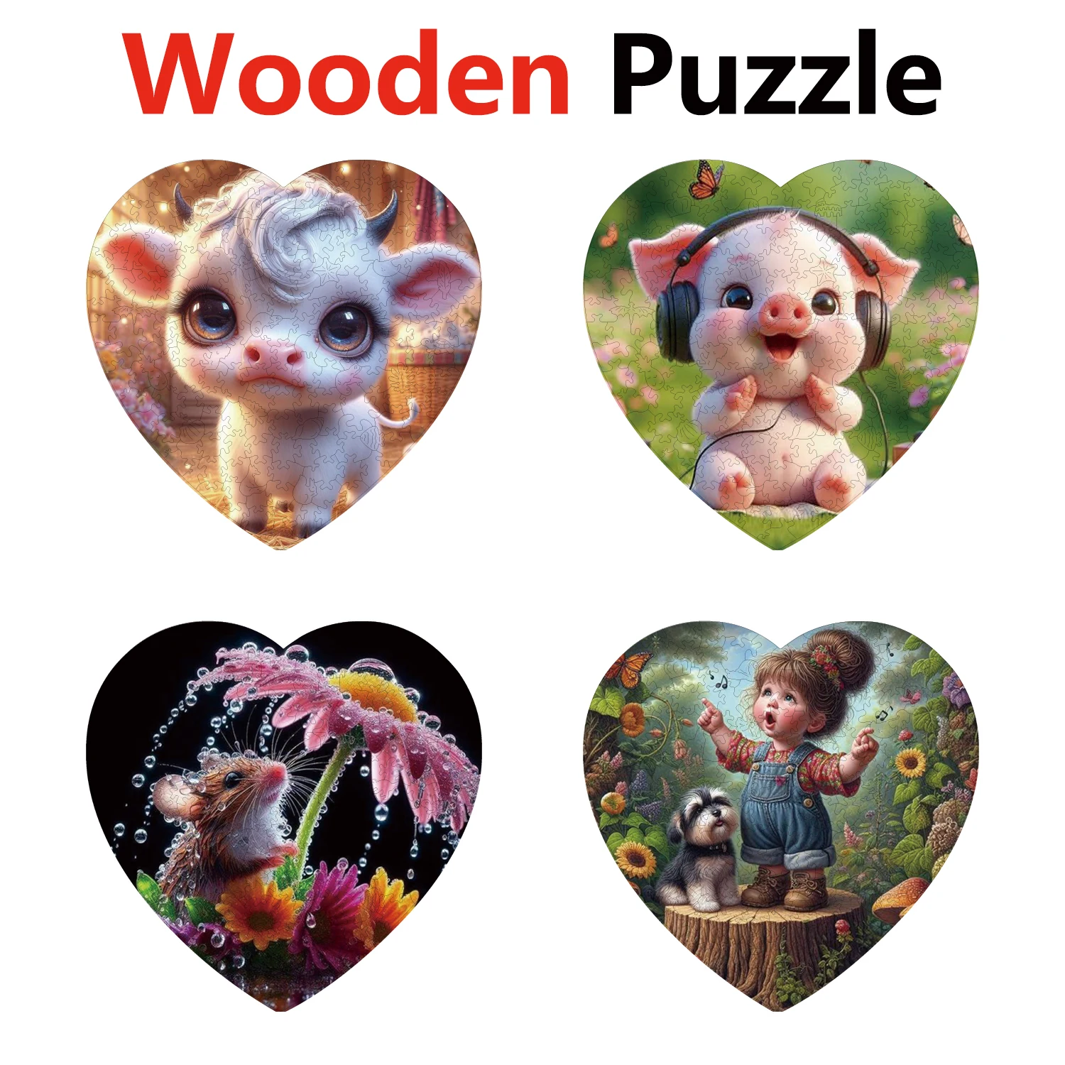 

Cow Pig Mouse Girl Animal Puzzles High Quality Jigsaw Puzzle Wooden Puzzle Best Christmas Gift