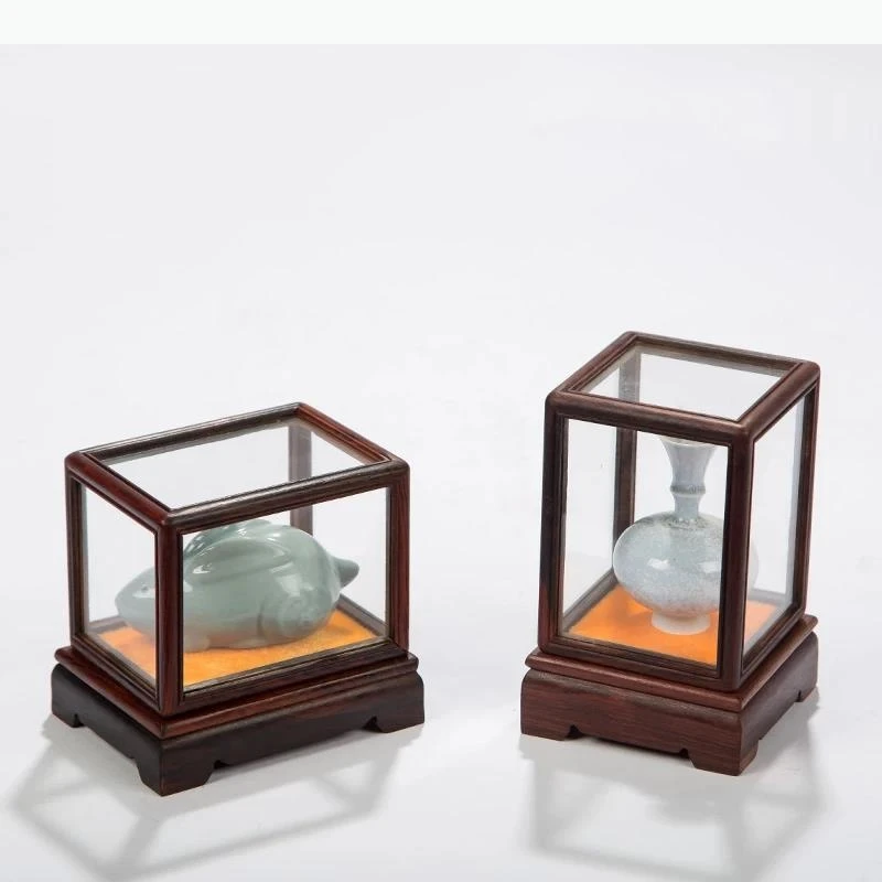 Wooden Display Stand Dust Crafts Decorative Stands Household Desktop Retro Display Box Ornament Glass