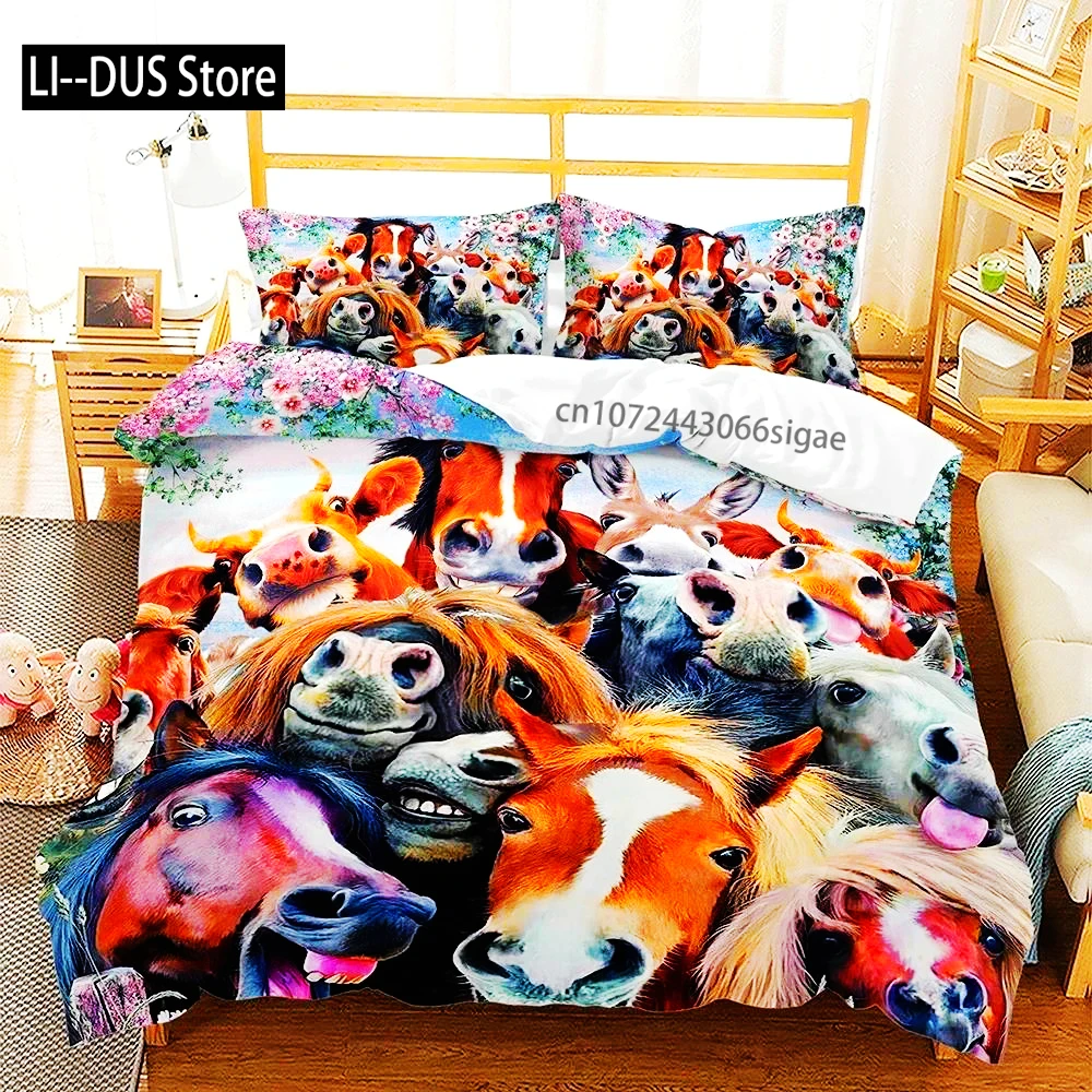 

Cute Animals Dogs Cats Horses 3D Bedding Duvet Cover Bedding Set Comforter Linen Pillowcases Gift Single Double King Queen