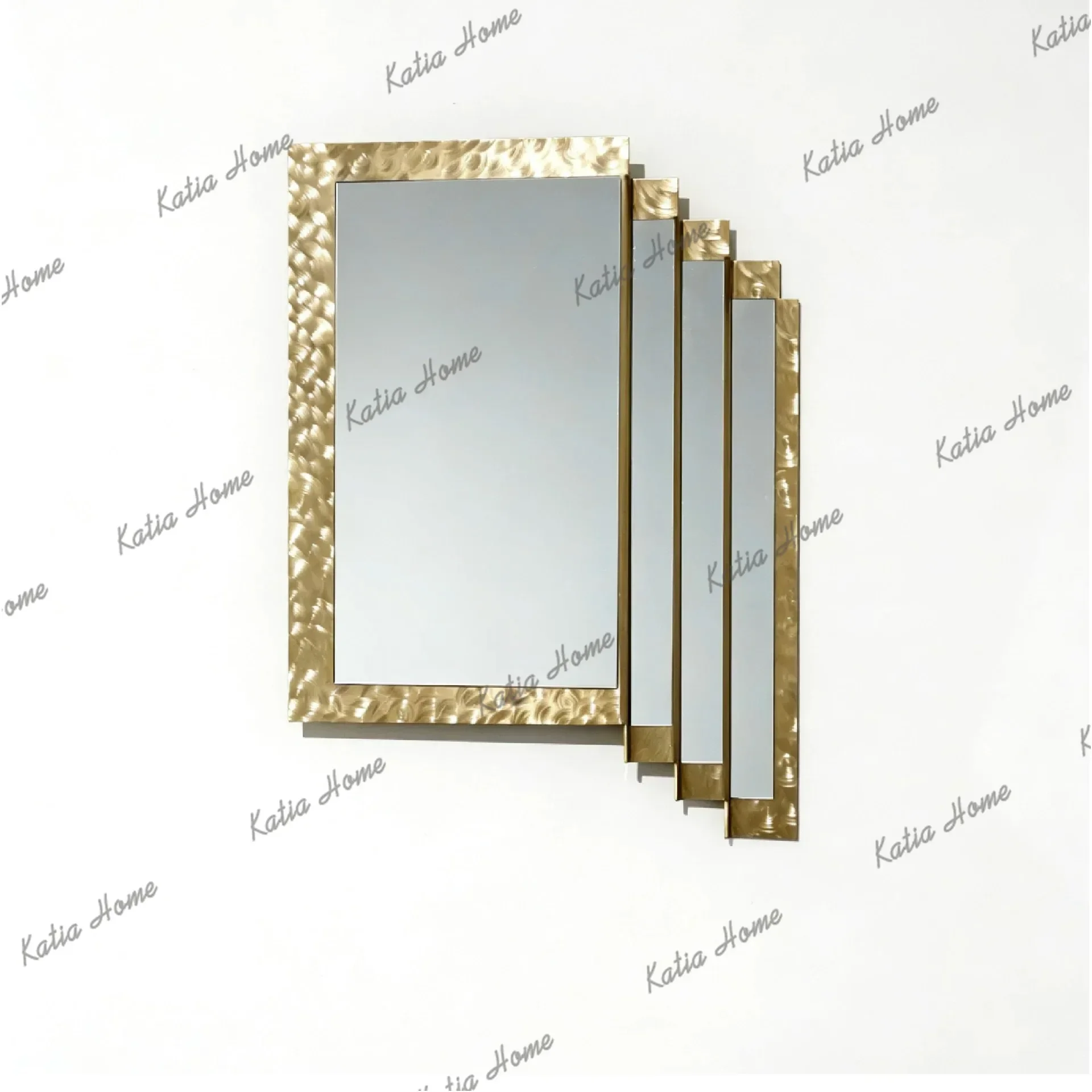 PG Vintage Hammered Brass Framed Square Wall Mirror Luxury Decor Vanity Makeup Mirror Bathroom Bedroom Entryway Wall Art Decor