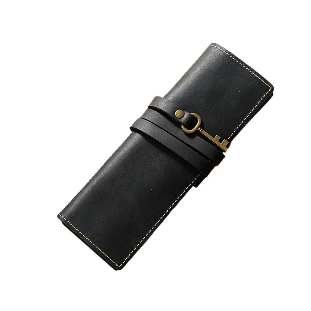 Genuine Leather Genuine Leather Pencil Case Pens Bag Creative Foldable Leathe Pencil Bag Foldable Tie Rope