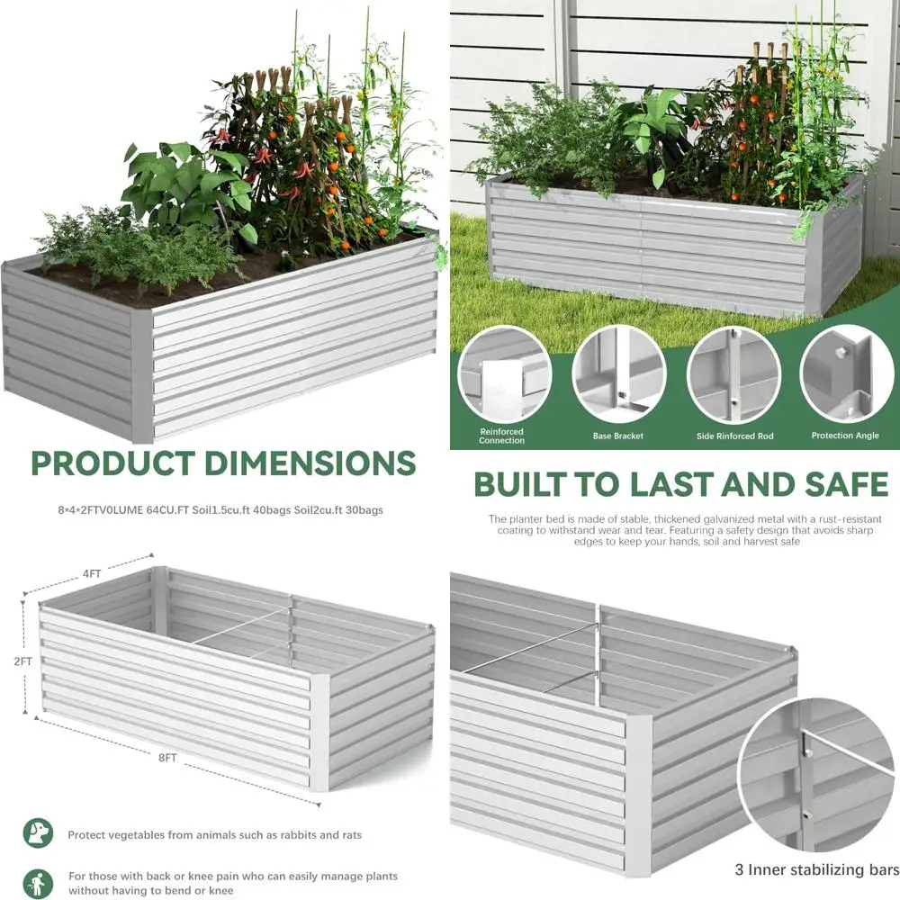 

Large Outdoor Metal Garden Beds, 8x4x2ft Raised Planters for Gardening, Durable Galvanized Boxes