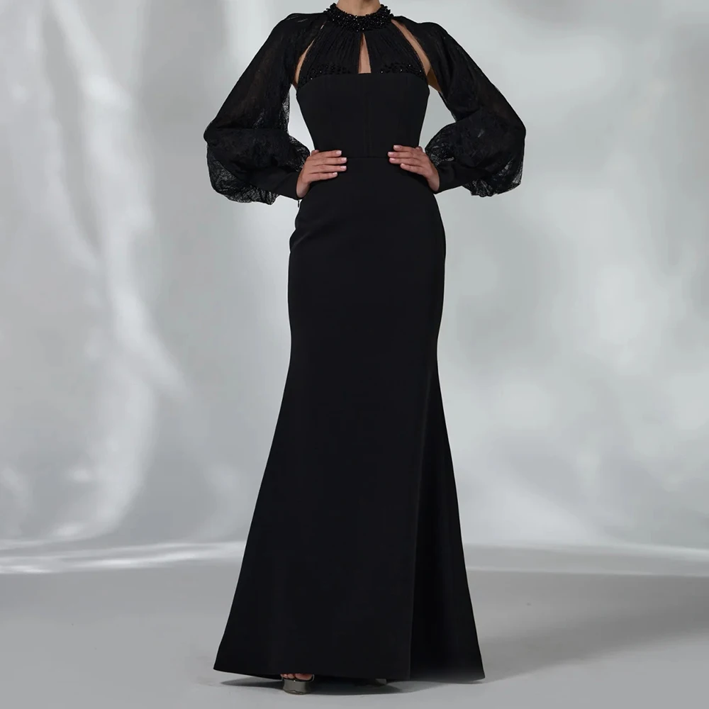 

Вечерние платья трапециевидной формы по индивидуальному заказу, длиной до пола, с высоким воротом и длинными рукавами, платье для выпускного вечера, модное простое драпированное повседневное вечернее платье с кристаллами