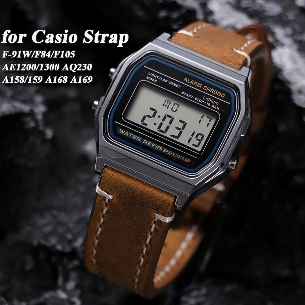Cowhide Genuine Leather Watch Band 18mm for CASIO for F91W W-800H SGW400 F84 F105/108 A158/168 AE1200/1300 Men's Wrist Bracelets
