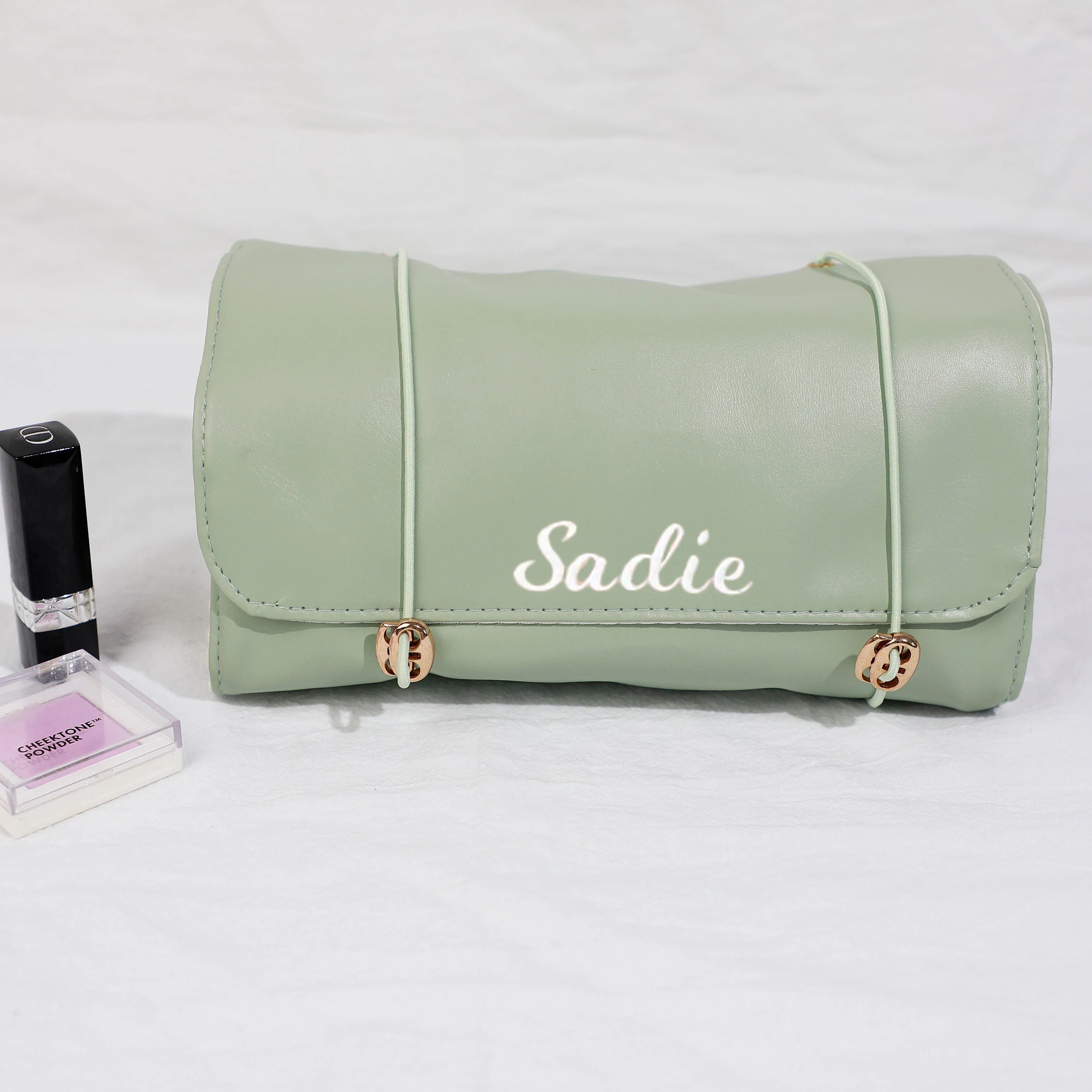 

Custom Premium PU Leather Makeup Ba Foldable Roll-up Personalized Travel Toiletry Organizer Customized Cosmetic Bag for Women