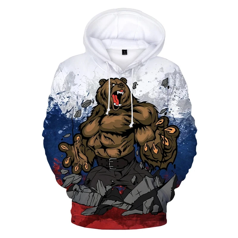 Neue Persönlichkeit Russland Bär russische Flagge gedruckt 3d Hoodie Sweatshirts Männer Mode lässig Pullover Harajuku Streetwear übergroß