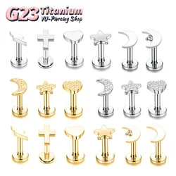 G23 Titanium Lip Piercing 16G Labret Nose Moon Heart Shape Zircon Ear Cartilage Helix Piercing Gothic Body Jewelry Wholesale