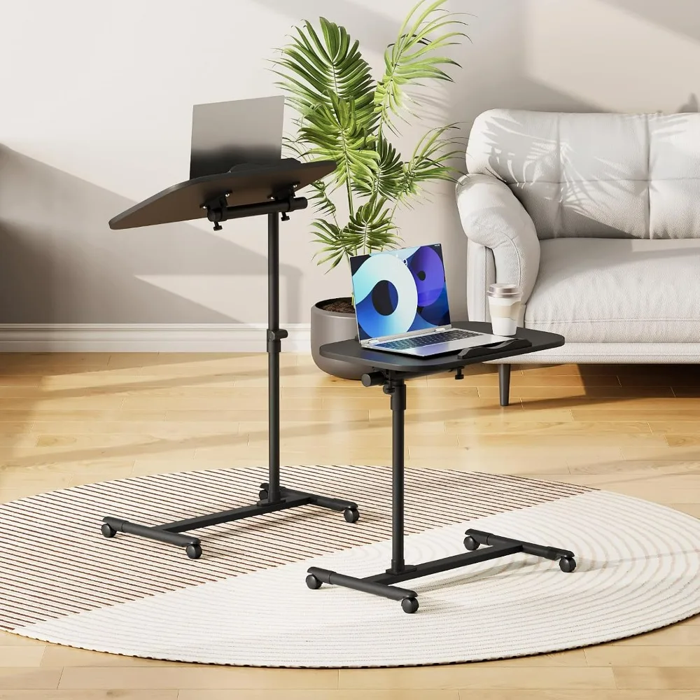 Athena Collection Height Adjustable Rolling Desk Mobile Portable Laptop Stand Cart Small Sit Standing Desk Computer Table Work