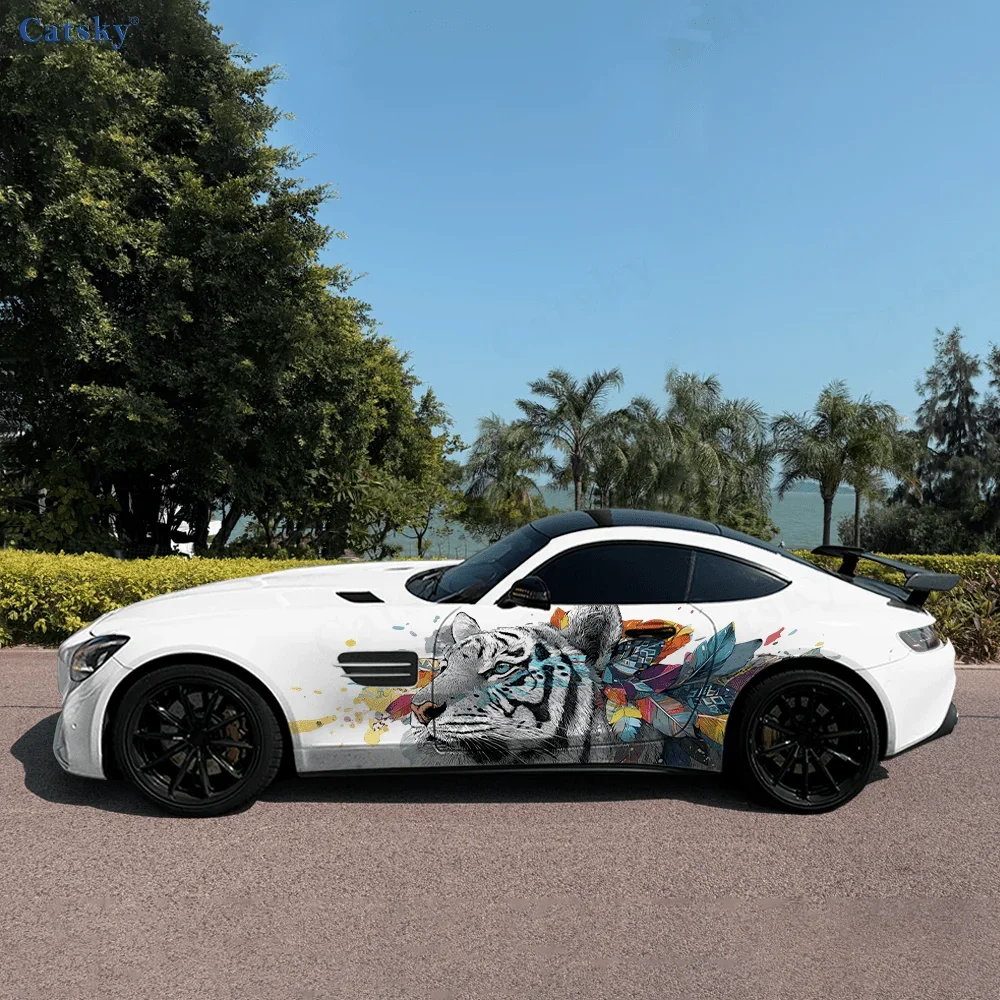 

Боковая наклейка с тигровыми перьями, ПВХ, самоводонепроницаемая палочка, яркие внешние аксессуары для автомобиля, декор, защитный подарок для любителей автомобилей