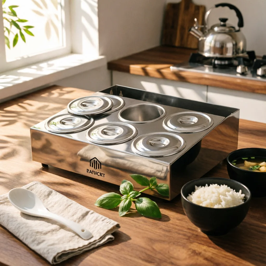 6-Compartment Condiment Dispenser Countertop Condiment Holder with Lids Seasoning Box with Lid Easy-to-Clean Organizer
