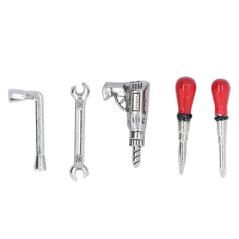 1:12 Dollhouse Miniature 4-Piece Tool Set-Realistic Drill &Wrench Model, Mini Household Tool Kit, Dollhouse Life Scene Accessory