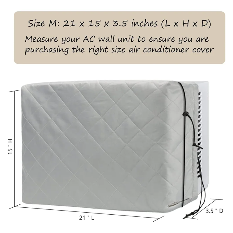 AA01-Indoor Air Conditioner Cover,AC Unit Window Cover For Inside Double Insulation With Elastic Drawstring 21Lx15hx3.5D Inch