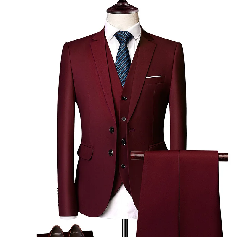 

New Business Suit Men Three Piece Set Slim Fit British Style Wedding Suit Multi Color Plus Size Groom Groomsmen Attire
