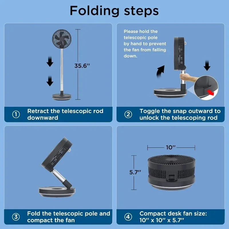 Primevrive ventilatore oscillante alimentato a batteria regolabile in altezza ricaricabile Home Office tenda da campeggio all'aperto da viaggio