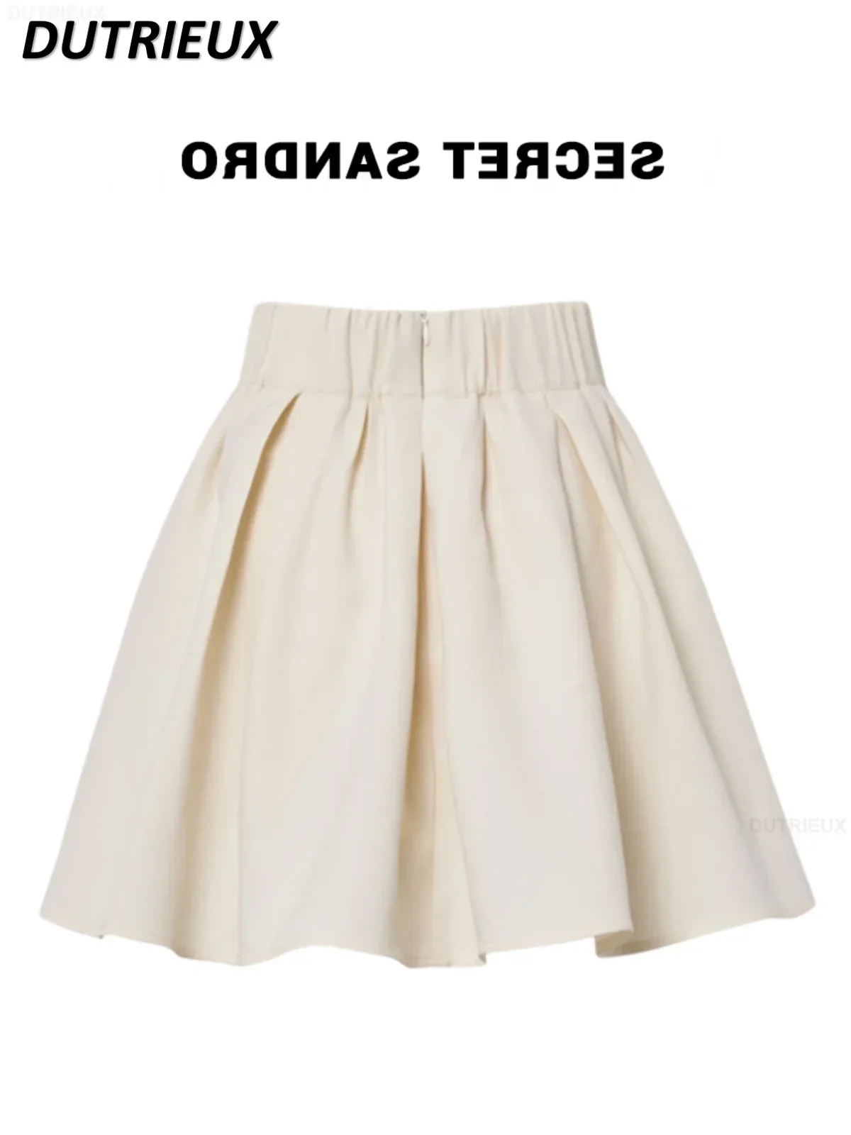 Sweet and Cute Girl Versatile Solid Color Short Skirts Women's Autumn High Waist A-line Bow Pleated Mini Skirts Faldas
