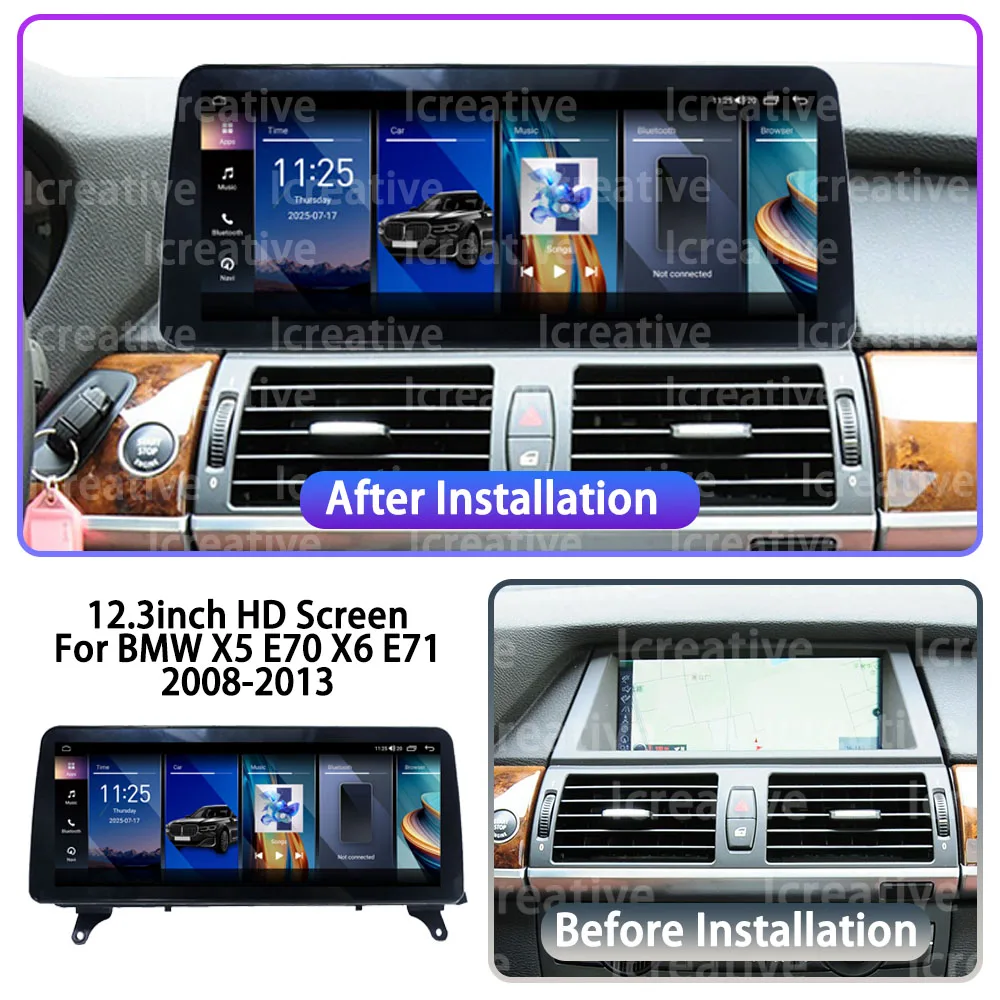 12.3 inch HD Screen Android Car Stereo For BMW X5 E70 X6 E71 2008-2013 Multimedia Player Carplay Auto Radio Navigation Head Unit