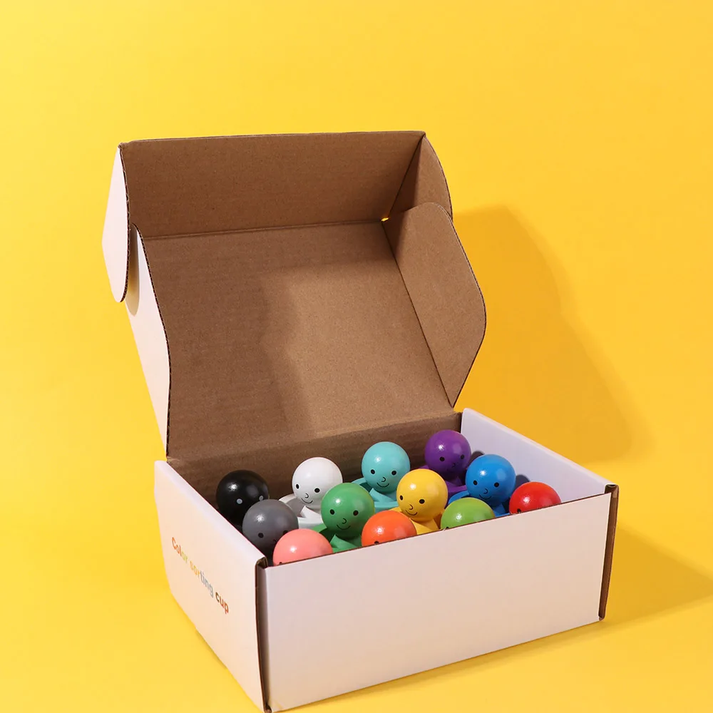 ลูกบอลสีรุ้ง ถ้วยคัดแยกสีสำหรับเด็ก ของเล่นไม้เสริมพัฒนาการเรียนรู้สี  เกมคัดแยกสีแบบมอนเตสซอรี่ ฝึกพัฒนาการด้านการเรียนรู้