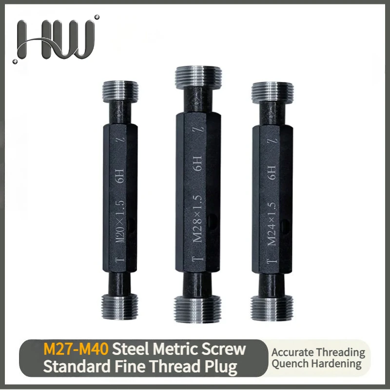 1pcs 6H M27-40 Steel Metric Screw Standard  Fine Thread Plug Gauge High Quality wholesale  X0.5 0.75 1.5 2  3 4 Measuring Tool