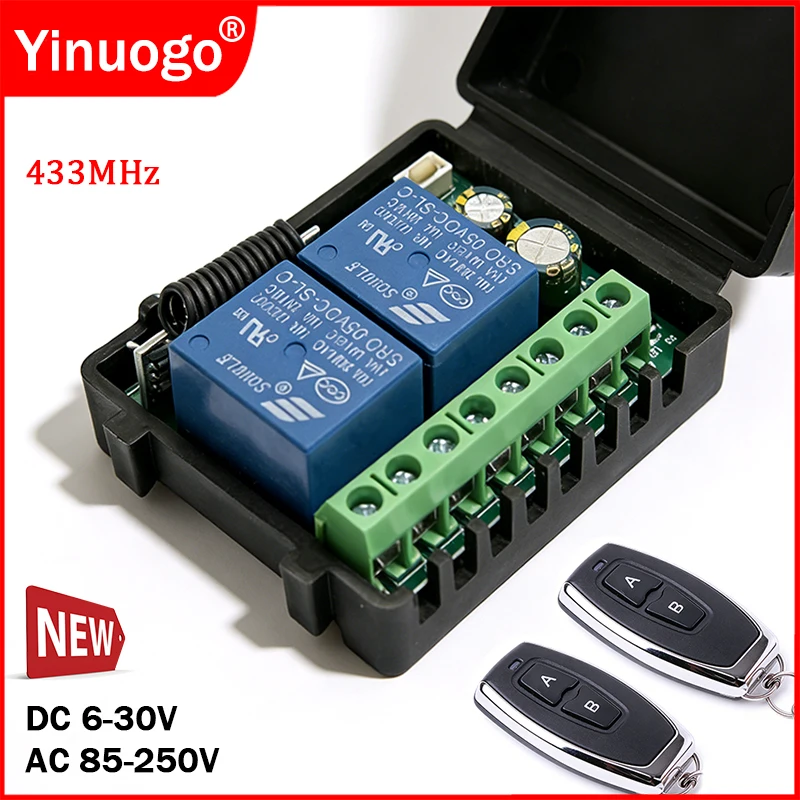 DC 9V 12V 24V AC 85-250V 2CH Relay Module Receiver EV1527 Wireless Remote Control Switch 433MHz for Gate Light LED Fanner Motor