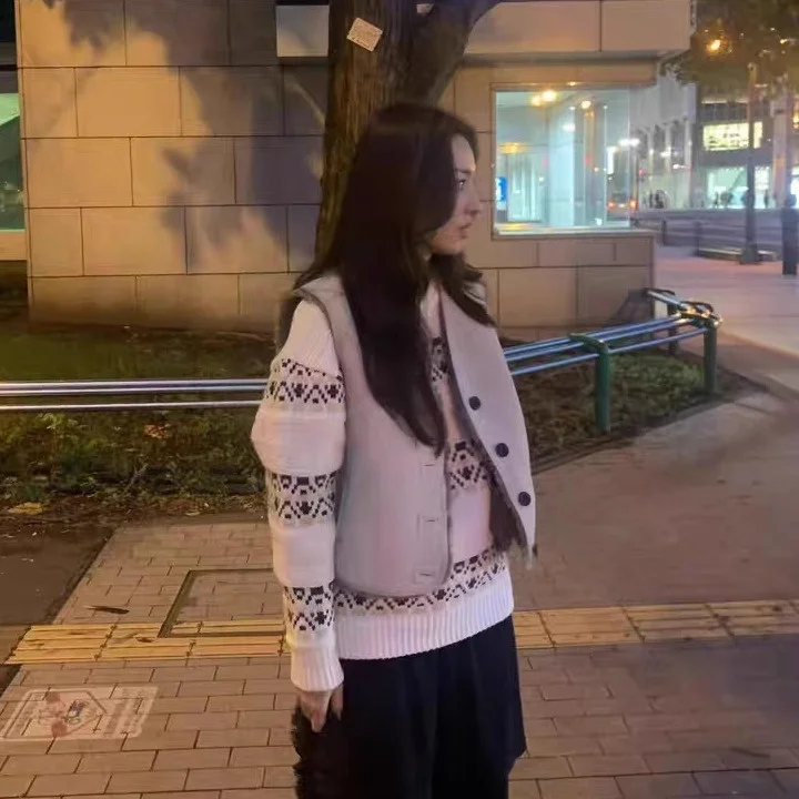 

Retro Thiened Fair Isle Knit round Ne Sweater Underson Dongda Gate New Arrival for Autumn Winter Girls Long Sve Crew N...