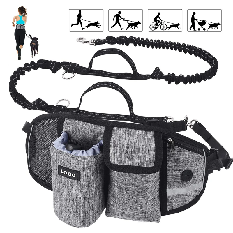 

Pets Dog Leashes with Bag Running Hands Free Full Function Portable Waist Bag Collar Rope Dogs Leash Dog Outdoor Accessories