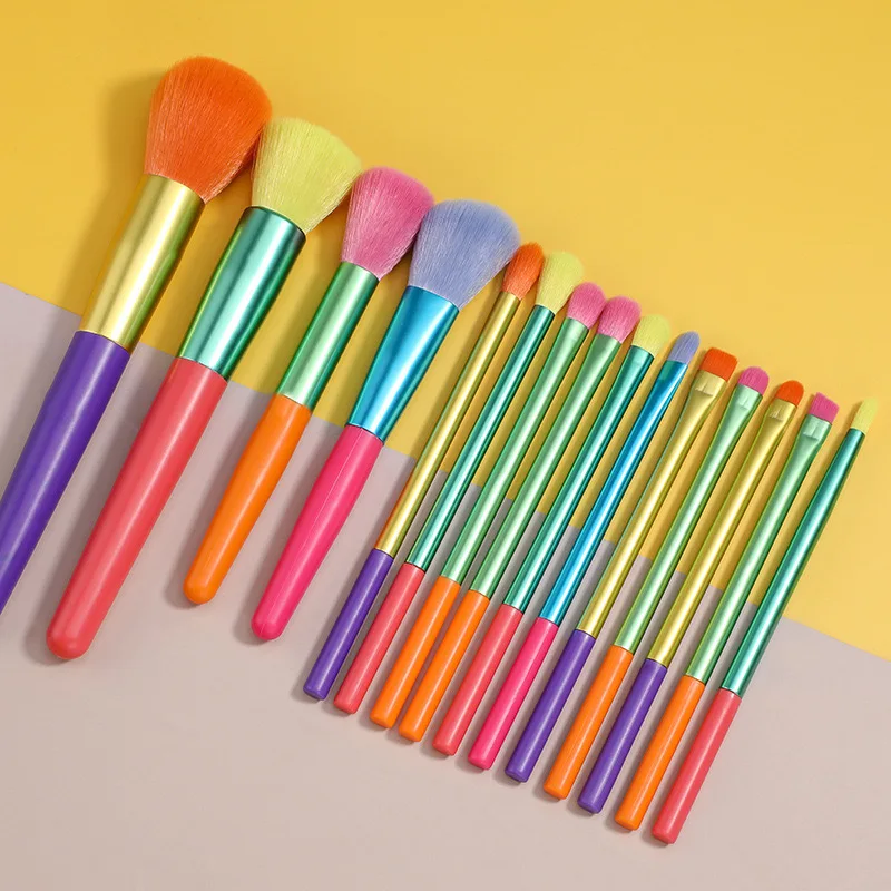 

15 PCs Rainbow Color High Quality Makeup Brush Set - Perfect for Eyeshadow, Foundation, and Cosmetic Tools make up accessories eyelash storage box organizer
