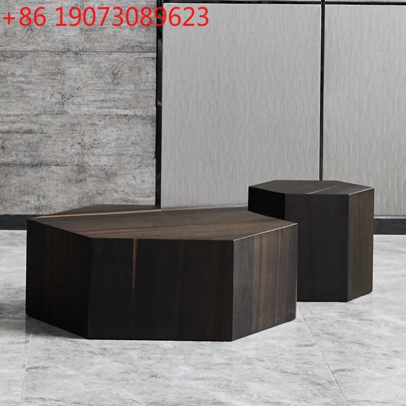 Italian minimalist coffee table combination smoked wood living room round tea table