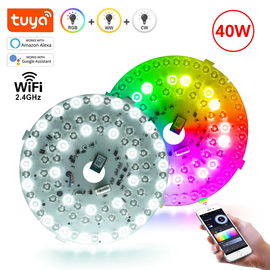 Tuya Smart WiFi Control 220V 40W Led Ceiling Light Module RGB Dimmable Flat Round Ceiling Light 3000K-6500K for Room Decor