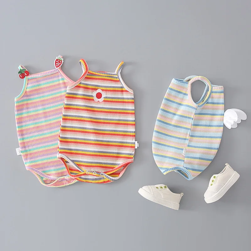 

Summer Baby Girls Clothing Cotton Sleeveless Romper Newborn Baby Angel Girl Jumpsuit Infant Clothes Outfits Stripe Vest 3-24M