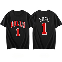 Derrick Rose Bulls No. 1 Jersey, Short-sleeved Men's and Women's Pure Cotton Rose T-shirt, Basketball Training Wear