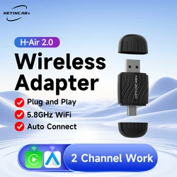 HEYINCAR New 2.0 Android Auto Adapter Double-Headed Wireless CarPlay Box for Hyundai Kia MG Toyota Benz Volvo Renault Audi Chery